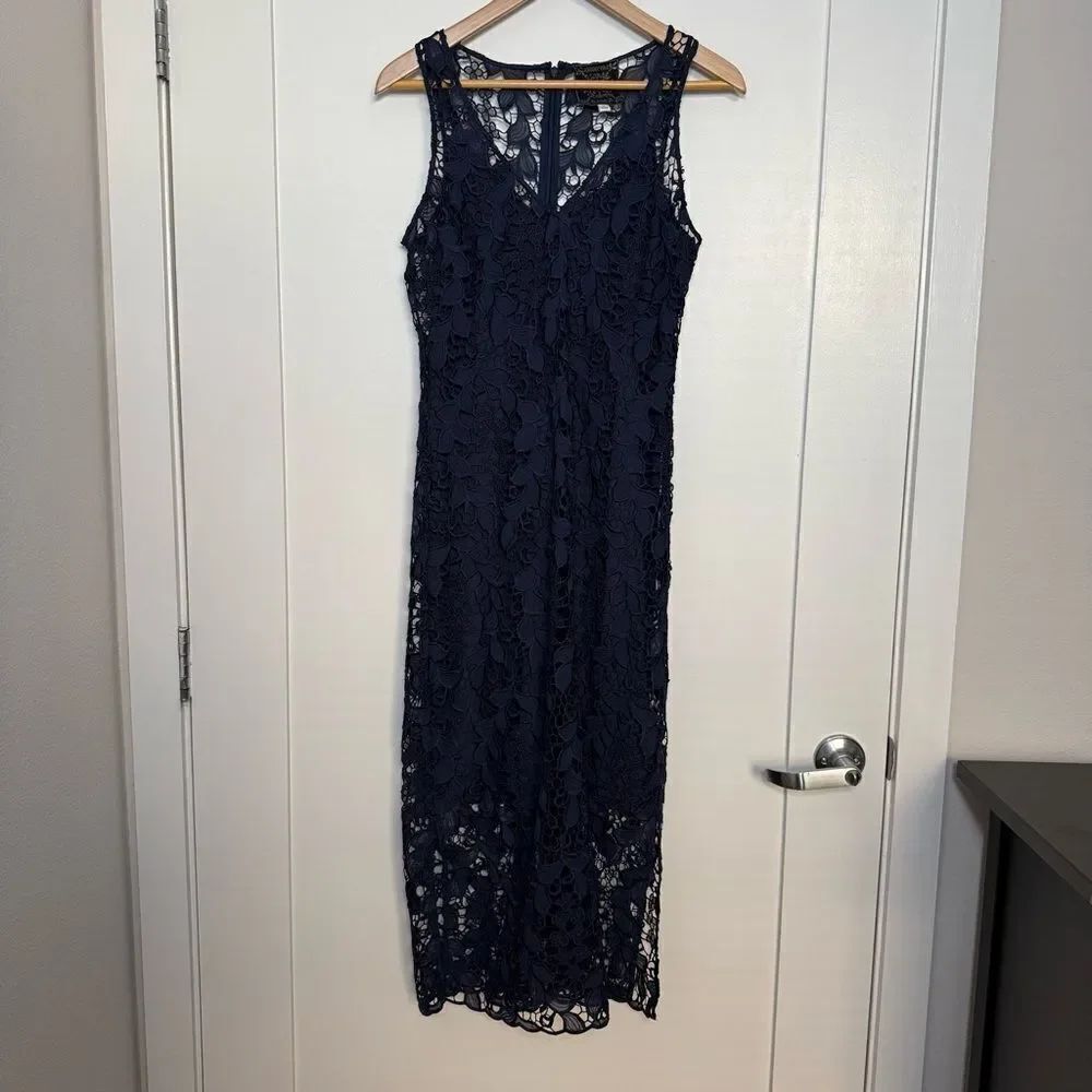 Johnny Was Jade Maxi Dress XS Blue Sleeveless Eyelet Lace Embroidery Crochet